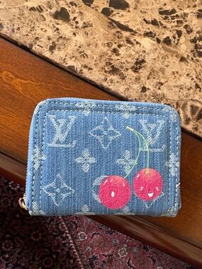 BRAND NEW! Denim Cherry Zip Around Wallet - Blue & Red